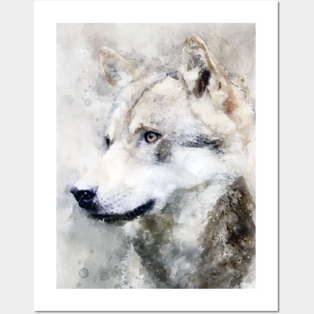 Dramabite Watercolor wolf wolves grey artsy artistic painting wildlife Wall Art by dramabite